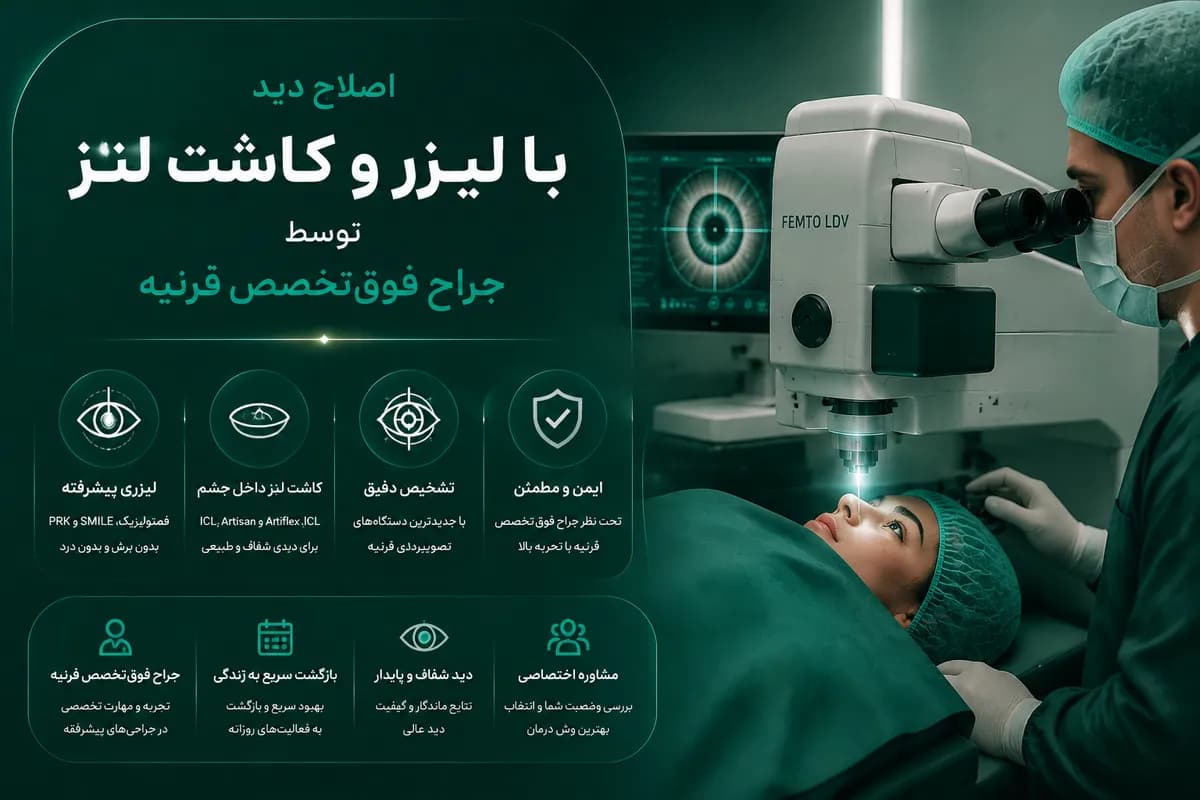اصلاح دید با لیزر و کاشت لنز توسط جراح فوق‌تخصص قرنیه